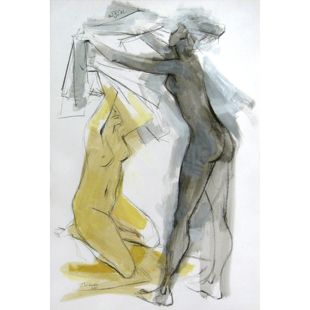 Enrico Bianco - Nus femininos. Técnica mista sobre cartão, 67x46 cm, 2001