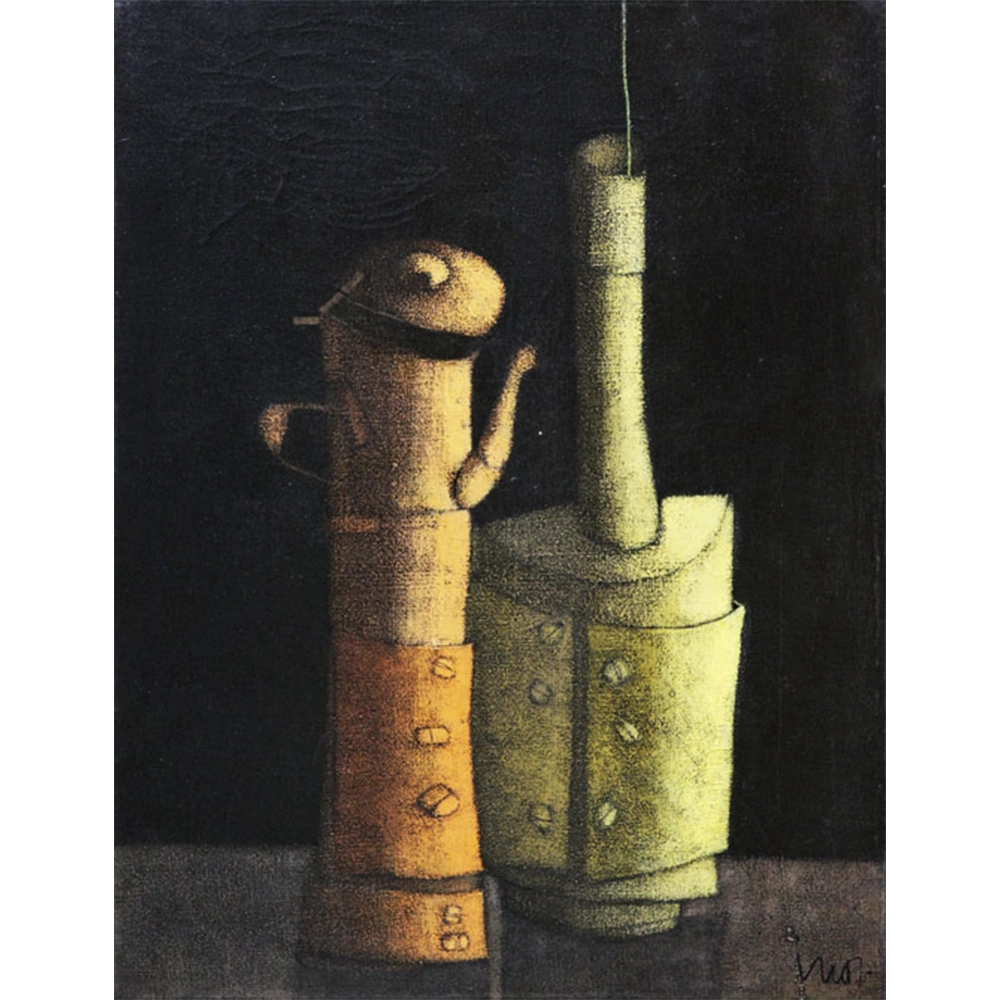 Inos Corradin - Bule e garrafa. Óleo sobre tela, 61x46 cm
