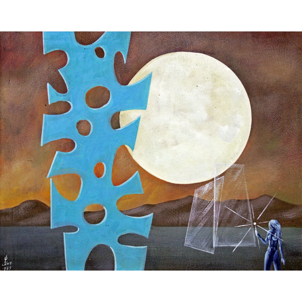 Walter Lewy - Mulher na paisagem. Óleo sobre tela, 40x50 cm, 1979