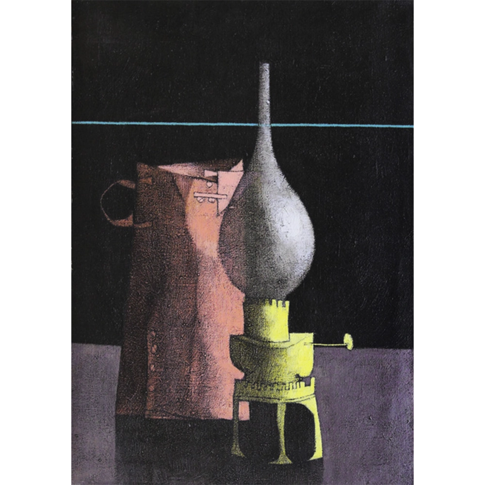 Inos Corradin - Bule e lampião. Óleo sobre tela, 54x38 cm, década de 1970