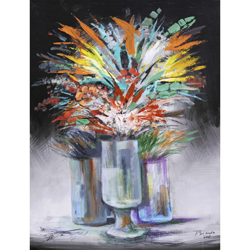 Enrico Bianco - Vaso com flores. Técnica mista sobre cartão sobre placa, 57x43 cm, 2011