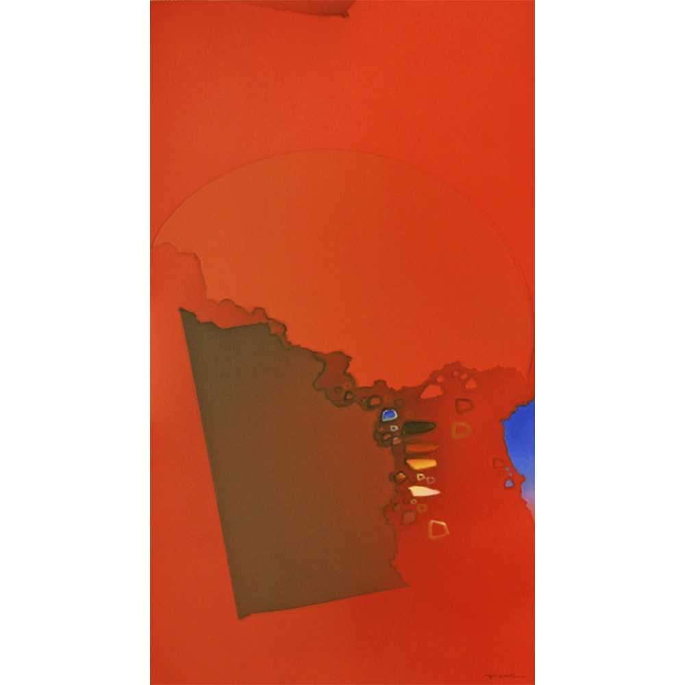 Kenji Fukuda - Composição em vermelho. Acrílica sobre tela, 160x90 cm