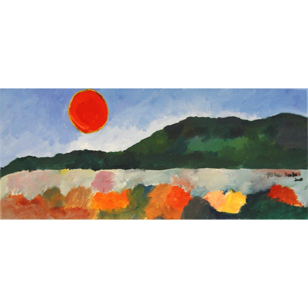Aldemir Martins - Sol vermelho na paisagem. Acrílica sobre tela, 35x85cm