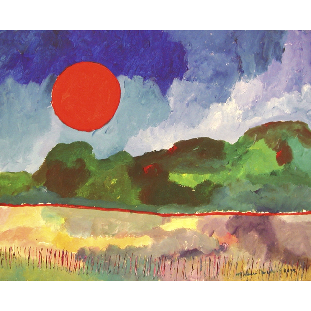 Aldemir Martins - Marinha com sol. Acrílica sobre tela, 80x100 cm