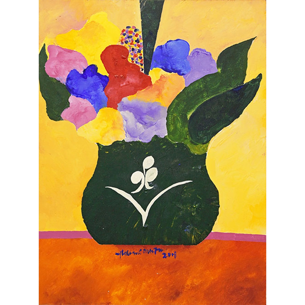 Aldemir Martins - Vaso verde com flores. Acrílica sobre tela, 81x60 cm, 2001