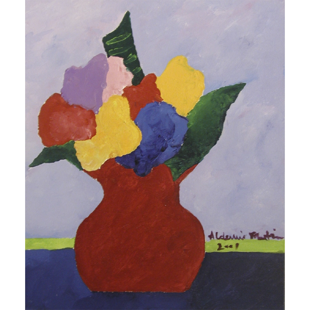 Aldemir Martins - Vaso vermelho com flores. Acrílica sobre tela, 55x46cm, 2001