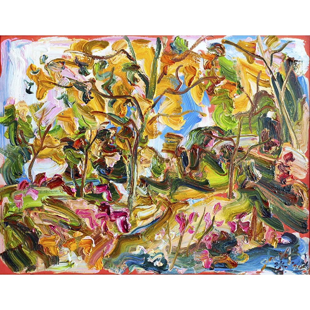 Sou Kit Gom - Paisagem à beira rio. Acrílica sobre tela, 85x110 cm, 2024.