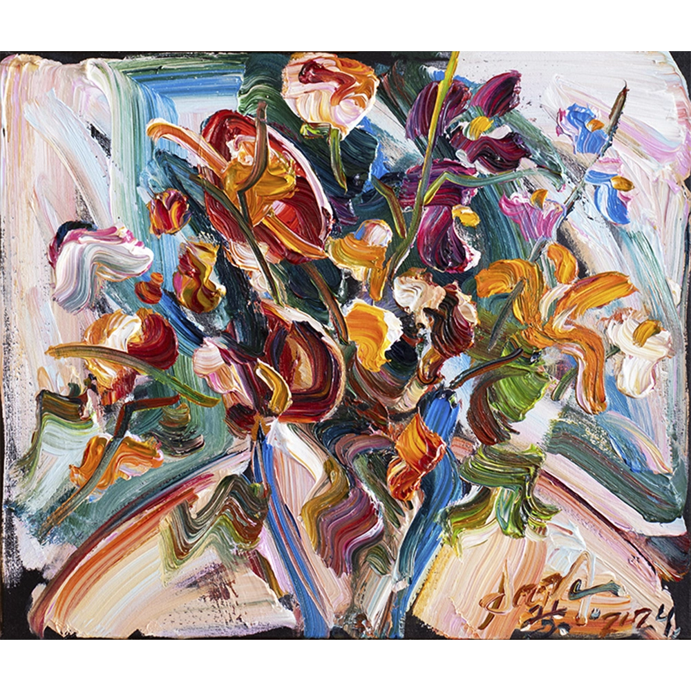 Sou Kit Gom - Vaso com flores. Acrílica sobre tela, 55x64 cm, 2024.