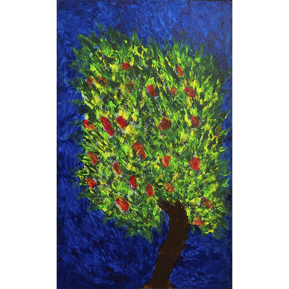 Osmar Santos - Macieira. Óleo sobre tela, 100x60 cm, 2025.