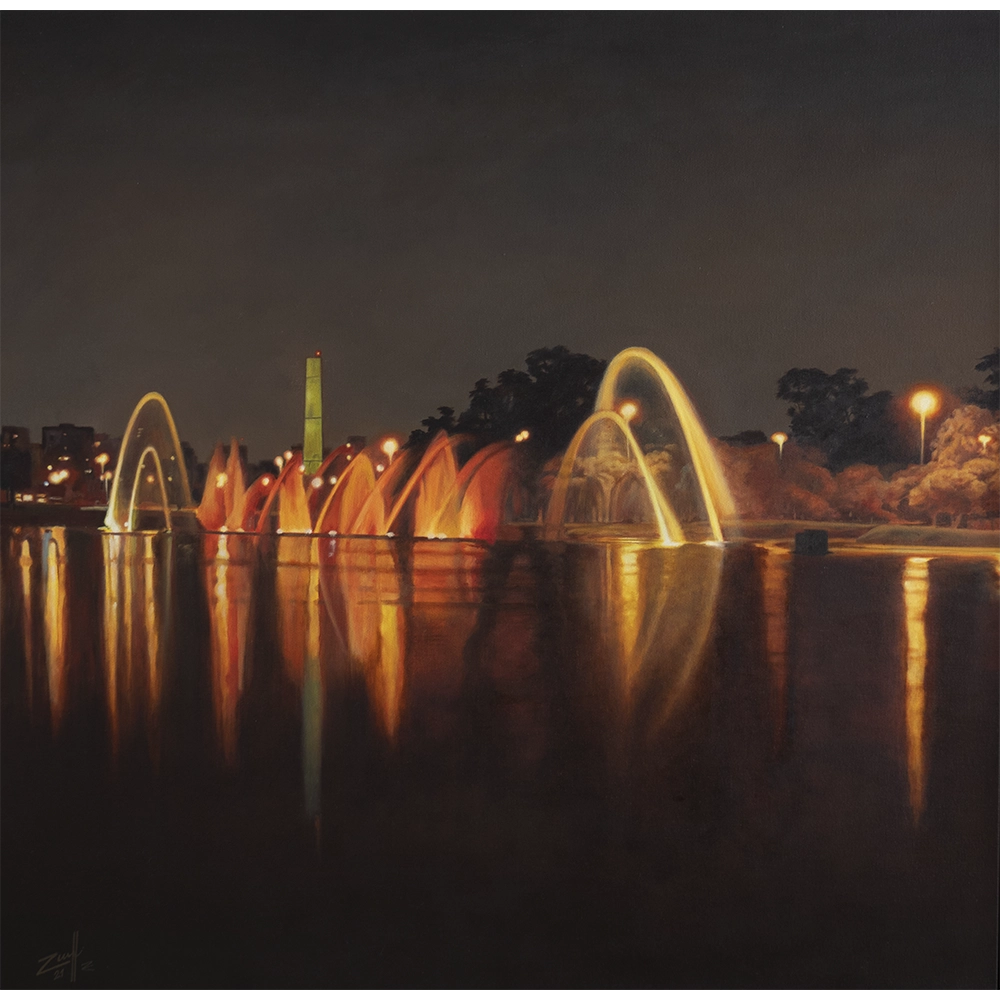 Zornoff, Carlos Eduardo - Ibirapuera à noite. Óleo sobre tela, 100x100 cm, 2021.