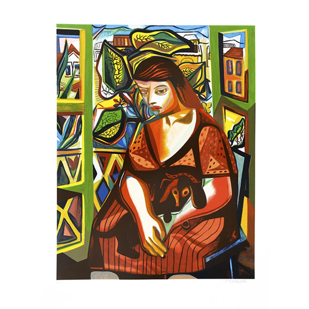 Di Cavalcanti Menina com cachorro x/120. Serigrafia, 92x70 cm, 1954-2025.