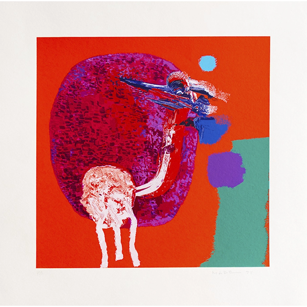 Manabu Mabe - Fogo P.A.. Serigrafia, 68x68 cm, 1997.