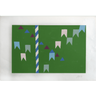 Alfredo Volpi - Bandeirinhas e mastro. Serigrafia, 66x96 cm