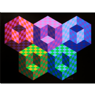 Victor Vasarely - Hexa 5 61/300. Serigrafia, 75x100 cm, 1988