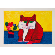Aldemir Martins - Gato vermelho x/150. Serigrafia, 50x70 cm