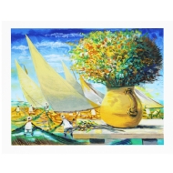 Enrico Bianco - Vaso com flores e jangadas x/200. Serigrafia, 50x70 cm