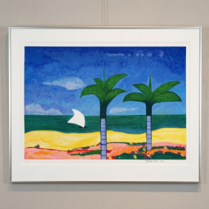 Aldemir Martins - Marinha com coqueiros e jangada x/150. Serigrafias, 70x100 cm, 2003.