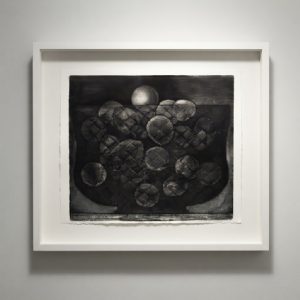 Mario Gruber - Fruteira azul P.A. Gravura em metal, 73x73 cm, 1975.